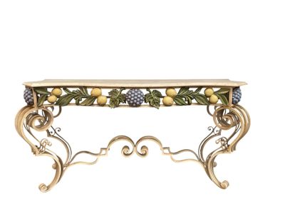 GRANDE CONSOLE MOUVEMENTEE en fer forgé laqué beige façon cr…