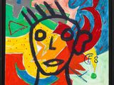 an image of a painting of a man ' s face with a colorful background
