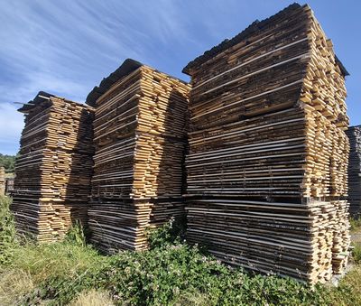 plusieurs piles de bûches empilées les unes sur les autres dans un champ