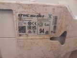 a label on the back of a toilet that is dirty