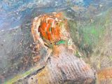 une peinture à l'huile représentant une femme en robe blanche aux cheveux roux