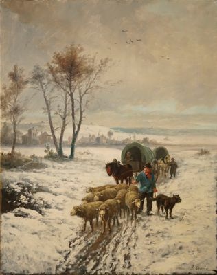PERRIN Henri - Tableau Berger et ses Moutons - Fin XIXème siècle