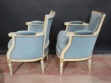 pair of french louis xvi style armchairs in blue velvet