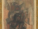 an image of a painting of a black and red abstract figure