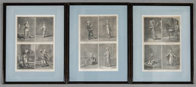 Suite de trois gravures en noir et blanc représentant des sc…