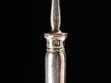 a silver bottle with a toothbrush on top of it