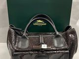 sac Longchamp authentique en cuir verni noir