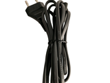 a black power cord that is plugged into the wall
