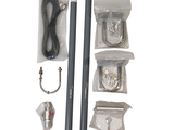 an image of a set of electronic tools including a microphone and a microphone stand