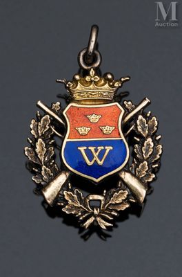 a close up of a badge on a black surface