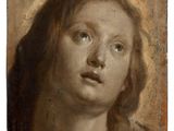 an image of a painting of a woman ' s face with long hair