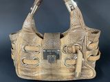 an image of a purse with a metal buckle on it