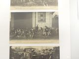 several old black and white photos of a group of people in front of a building