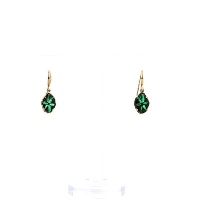 Paire de pendants d'oreilles en or jaune 585‰ et émeraudes t…