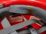 a close up of a helmet with a label on it