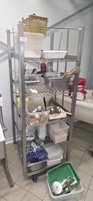 a kitchen with a lot of items on the shelves