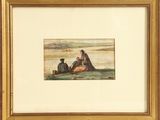 an image of a painting of two men sitting on the ground