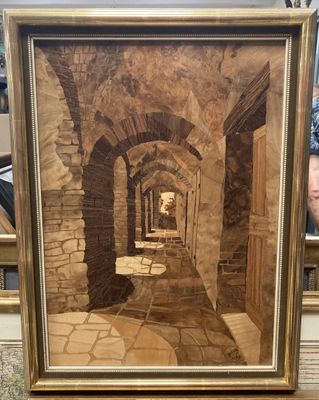 une image représentant un tableau représentant un couloir dans un bâtiment en pierre