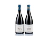 two bottles of red wine on a white background