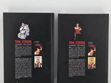 a pair of two black boxes with a picture of a man in a red shirt