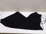 the pants are black and have a drawstring at the bottom