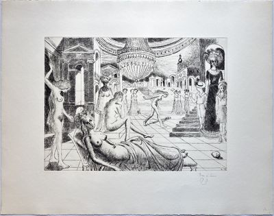 an image of a black and white drawing of a woman sitting on a bed