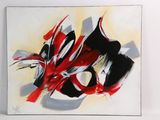 peinture abstraite représentant des formes rouges, noires et blanches sur fond blanc