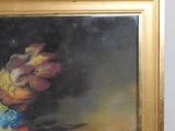 a painting of flowers in a vase on a table