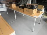 a table with boxes on it in a store