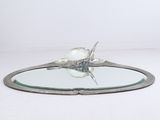 mirror with a bird on top of it on a white surface