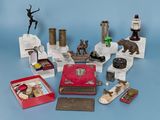 a lot of items that are on a blue surface