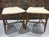 paire de chaises anciennes en bois avec des coussins rembourrés