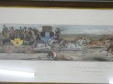 a picture of a horse drawn carriage being pulled by two men