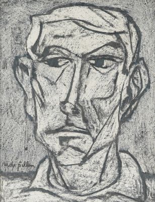 un dessin en noir et blanc représentant le visage d'un homme