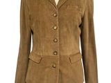 a woman ' s brown sued jacket on a mannequin mannequin