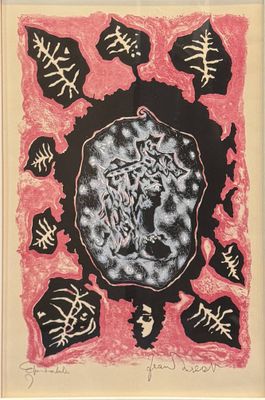 une image représentant un tableau dans un cadre noir et rose orné de feuilles