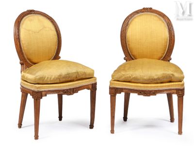 pair of louis xvi style carved walnut side chairs