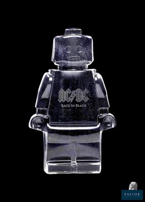 a lego man that is made of clear plastic