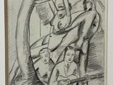 dessin représentant un homme jouant de la guitare et une femme assise sur un banc