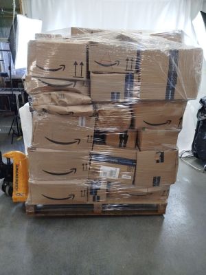 a stack of boxes sitting on a pallet in a warehouse