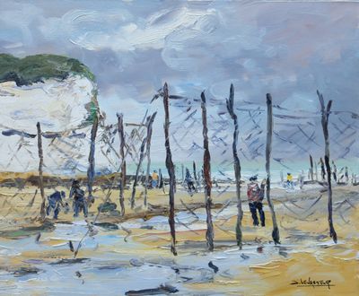 Jean LEVASSEUR (1935-2024), " Réparation des filets ", huile…