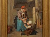 an image of a painting of a woman feeding a child