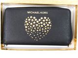 michael kors black leather wallet with gold studded heart