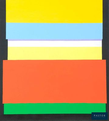 une peinture représentant un morceau de papier multicolore sur un fond noir