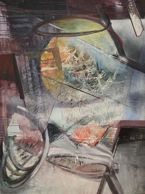 a painting of a fish in a bowl on a table