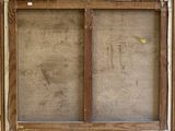 an old picture of a window with a wooden frame in it