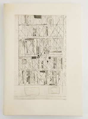 an image of a drawing of a book shelf with books on it