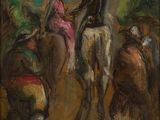 une image représentant un tableau où l'on voit des personnes à cheval sur un chemin de terre