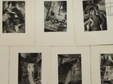 several black and white photographs of a man and a woman on a boat