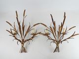 pair of brass wall sconces with wheat stalks and candle holders